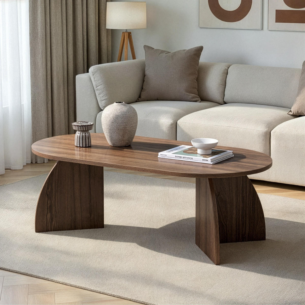 COUCHTISCH mit ovaler Tischplatte und geschwungenen Beinen 120/60/40 cm - Naturfarben, Holzwerkstoff (6.8/60/40cm) - Calicosy