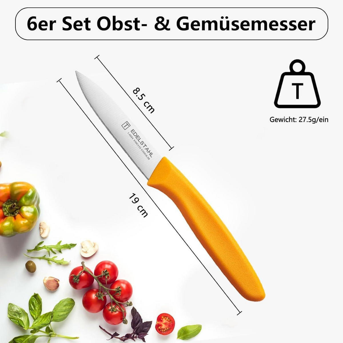 OBSTMESSER 6er-Set Orange - Orange, Metall (19cm)