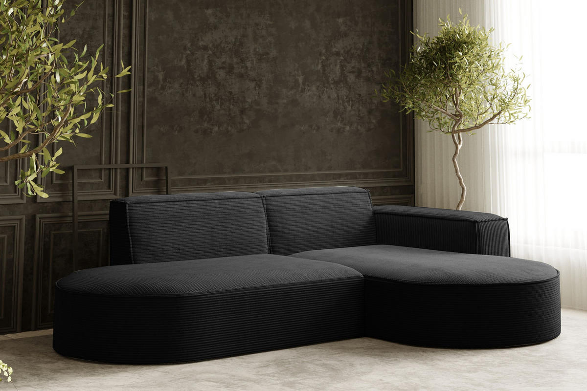ECKSOFA Modena Studio, Cord Stoff Schwarz Rechts - Schwarz, Holzwerkstoff/Textil (236/165cm) - Kaiser Möbel