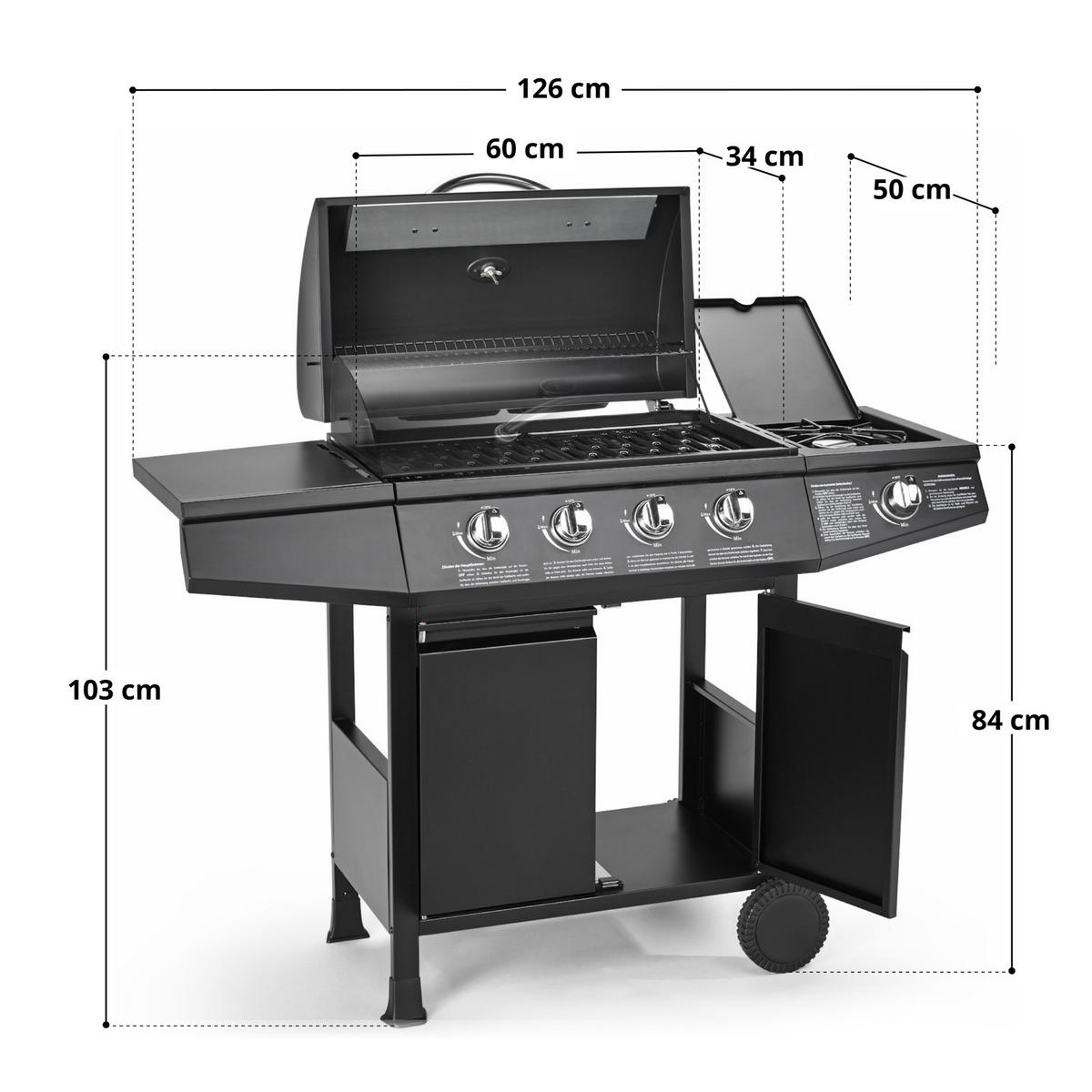 GASGRILL BASIC 4+1 - Schwarz, Metall (126/103/50cm) - TAINO