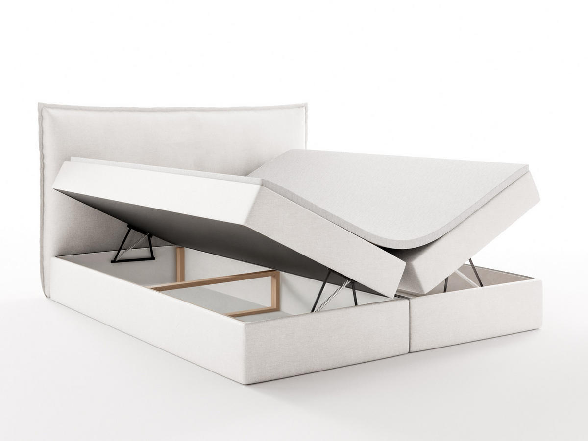 BOXBETT ARENO 200x200 cm Komplett-Set mit Bettkasten, Bonell-Matratze H3 und Topper - Creme - Creme, Textil (200/200cm) - Luxkor24