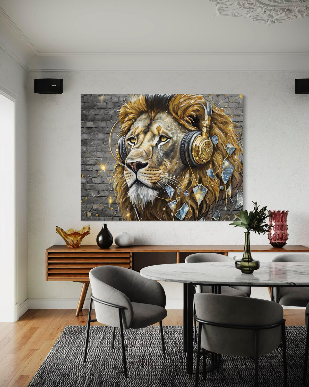 WANDBILD lion dj musik - Goldfarben, Textil (60/40cm) - Feeby