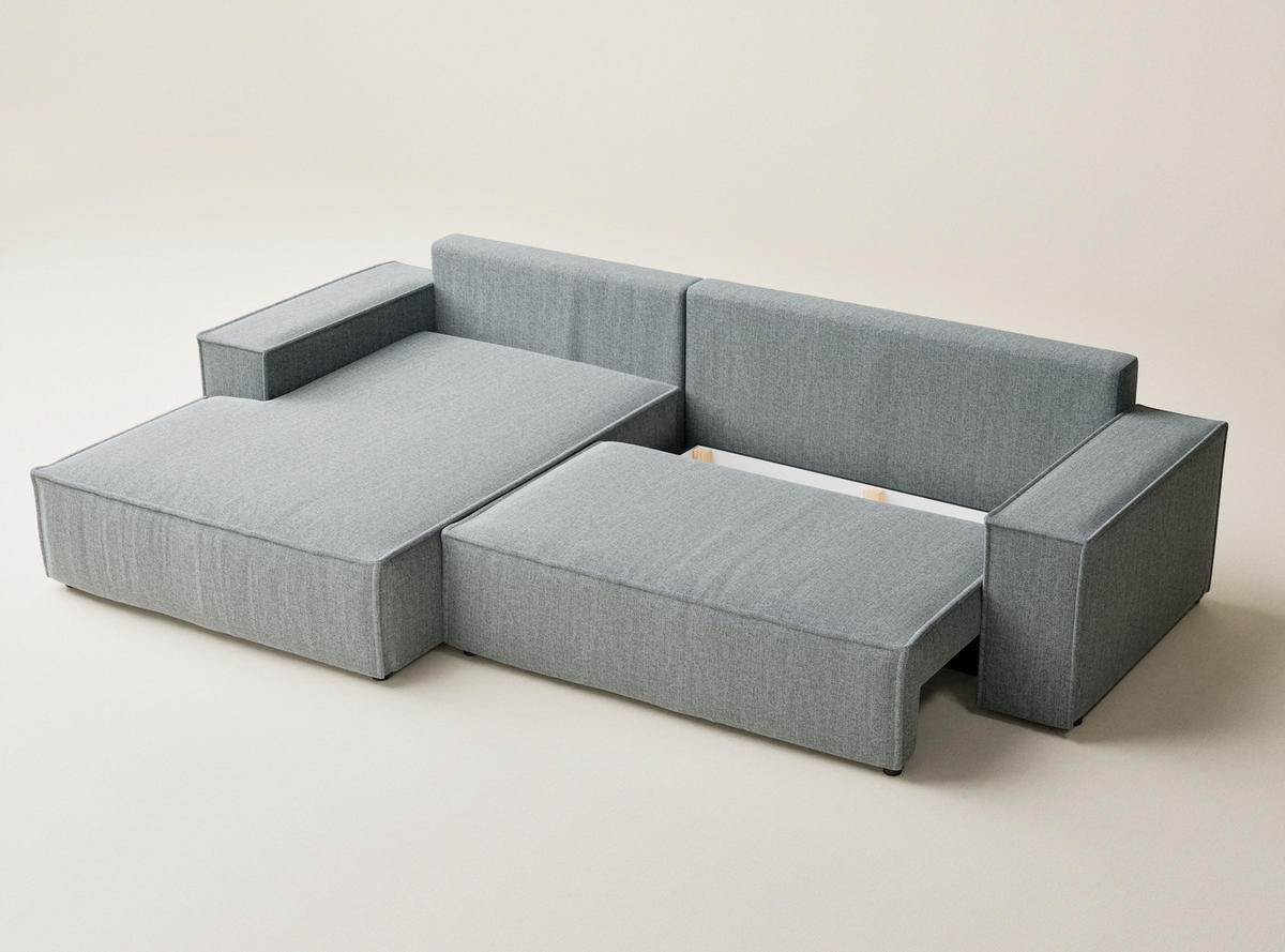 ECKSOFA Maze Blau grau Webstoff - Links Seite - Blaugrau/Schwarz, Holz/Holzwerkstoff (185/294cm) - Maison de Reve