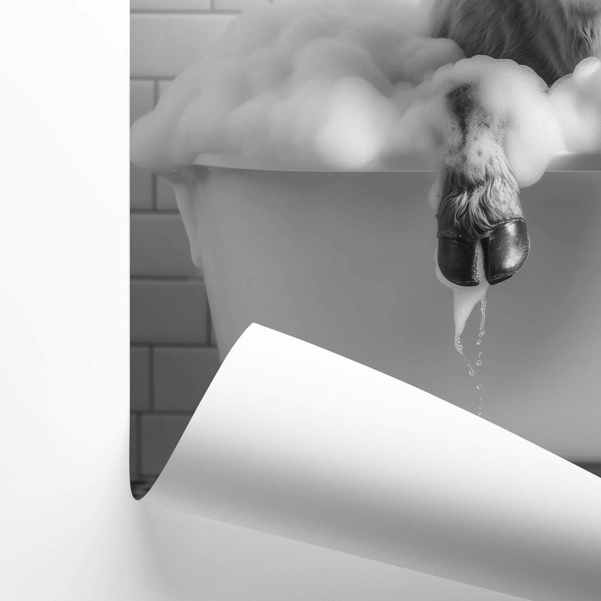 POSTER für WC Badezimmer SCHOTTISCHE KUH in Badewanne Schwarz-Weiß Abstraktion 30x40cm - Schwarz/Weiß, Papier (30/40/40cm) - Muralo