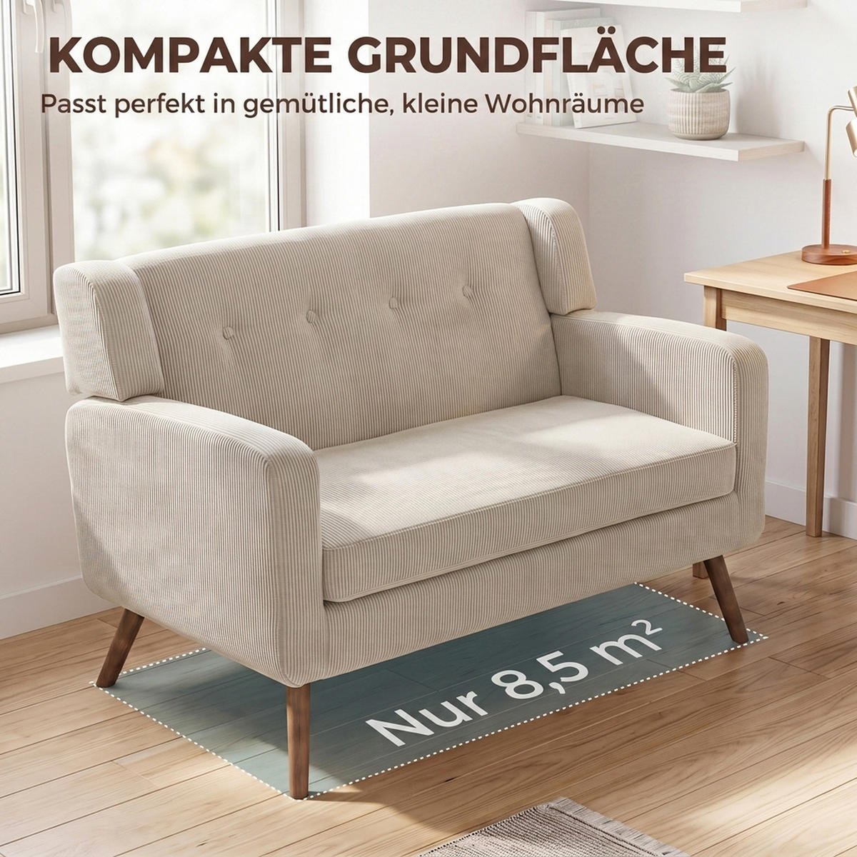 2-SITZER-SOFA Polyester Beige - Beige/Walnussfarben, Holz/Holzwerkstoff (72/80/118cm) - HOMCOM