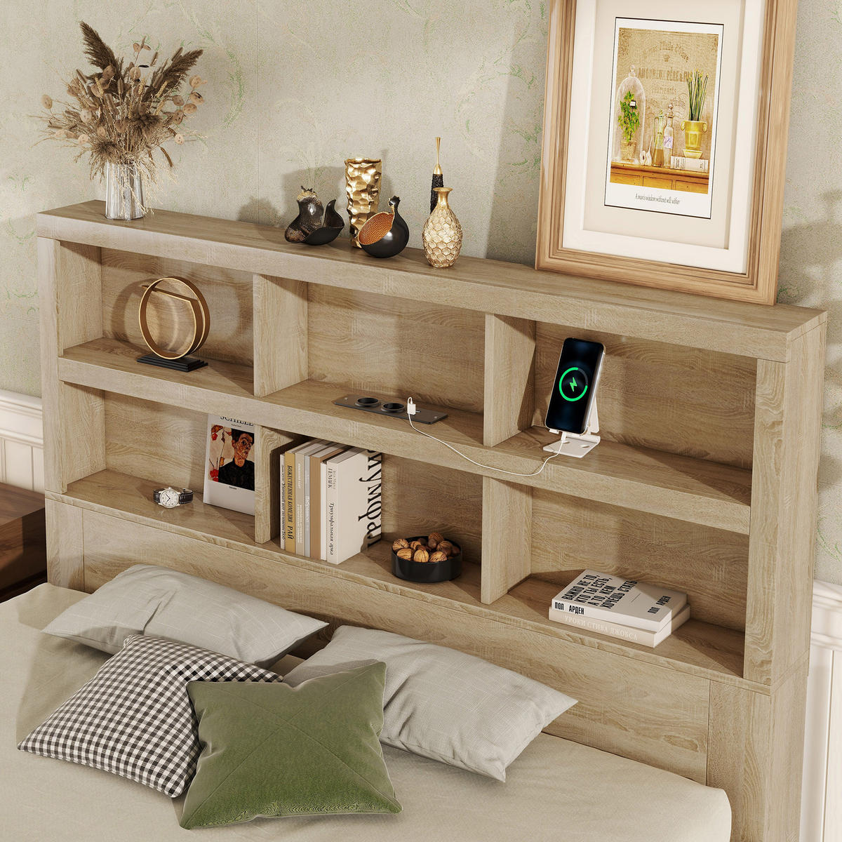 DOPPELBETT 160x200cm Natur Spanplatte 2 Schubladen Kopfteil Stauraum - Naturfarben, Holz (160/200cm) - FLIEKS