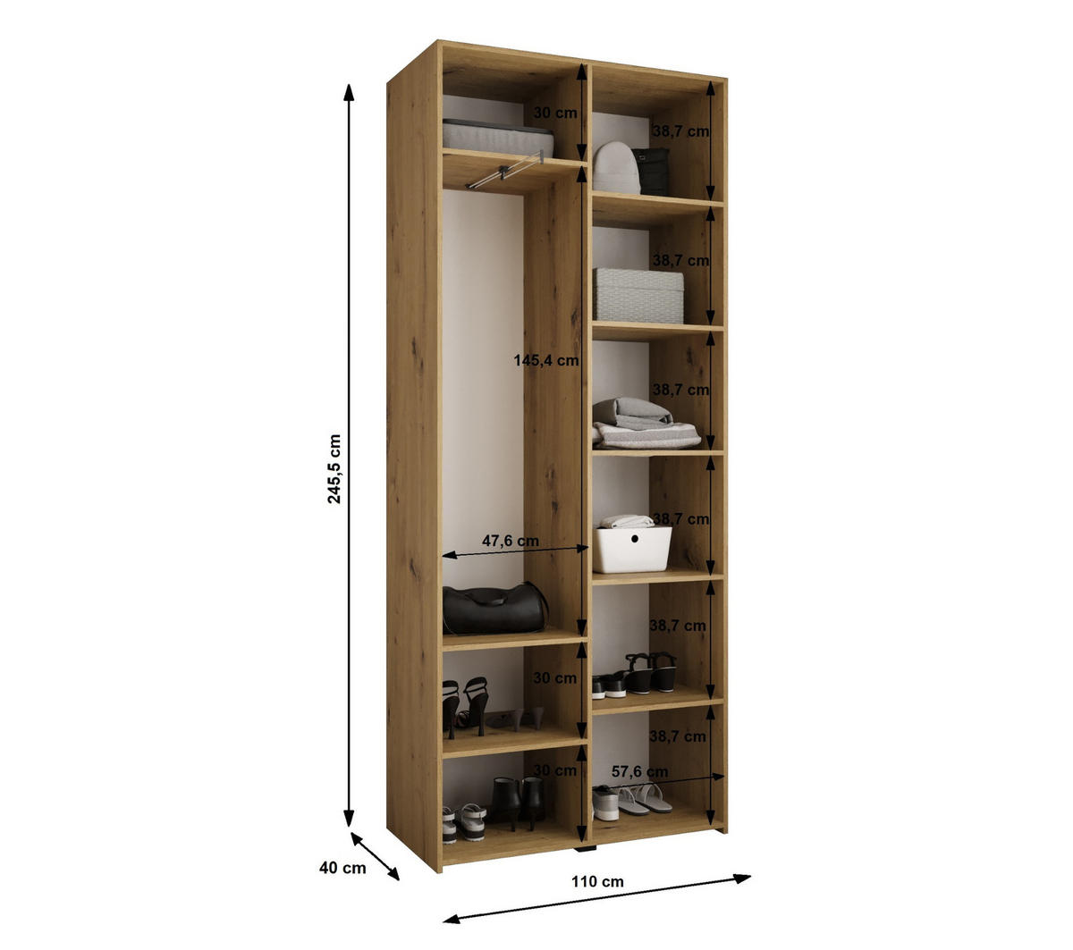DREHTÜRENSCHRANK 245,5/110/40 2-türig - Kaschmir/Schwarz, Holz/Metall (110/245.5/40cm) - Abiks Möbel