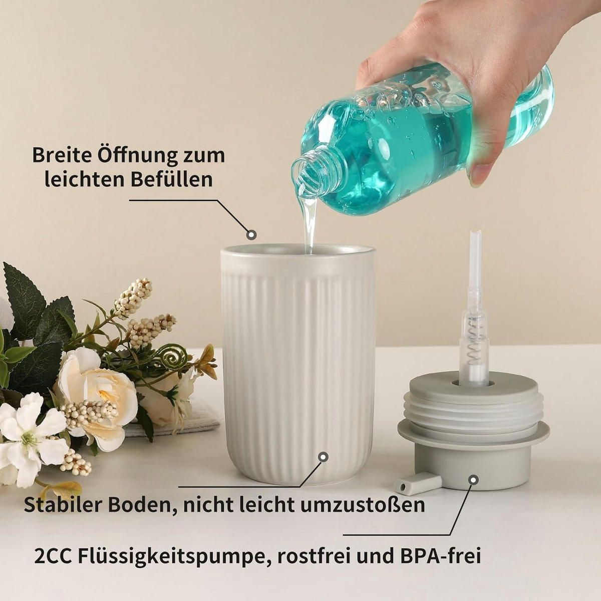 SEIFENSPENDER Keramik Grau 350ml - Grau, Keramik (8/14/8cm)