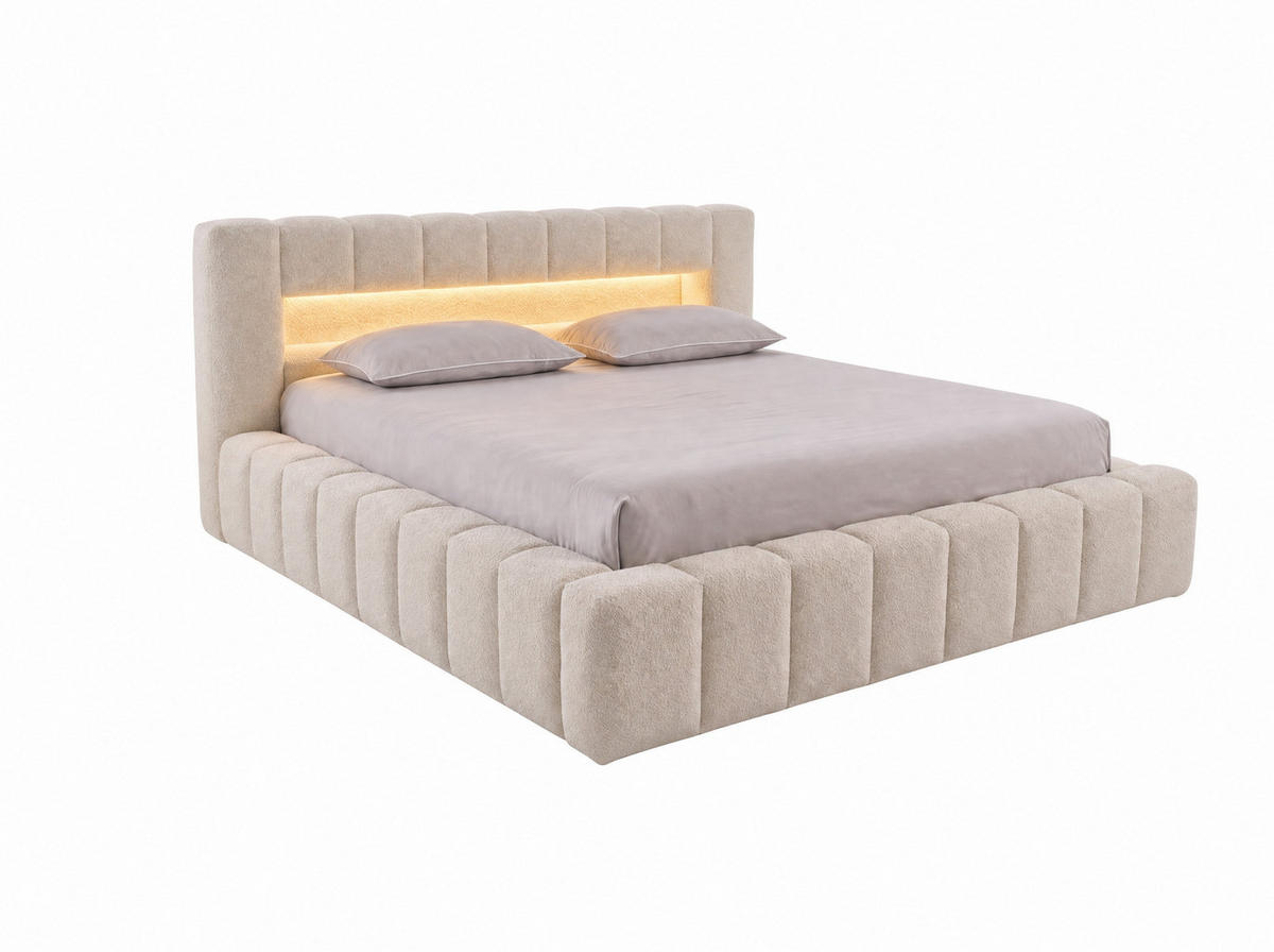 POLSTERBETT Mira-Lights Hellbeige 180/200 cm mit Bettkasten, Matratzen - Beige, Textil/Metall (180/200cm) - wonello