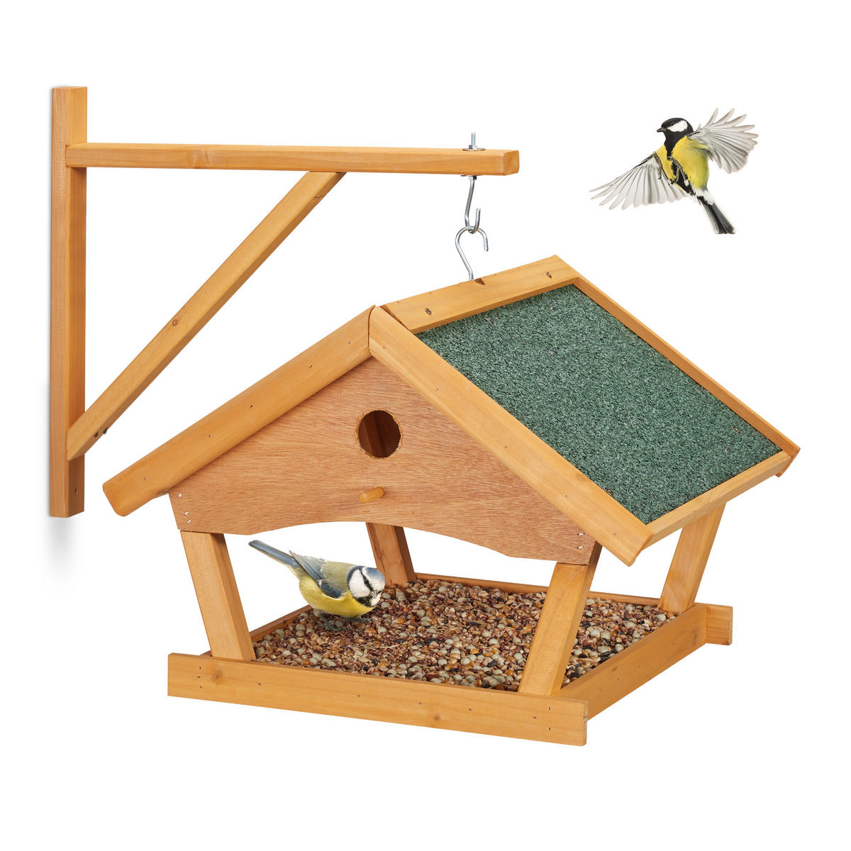 VOGELFUTTERHAUS - Hellbraun, Holz (42.5/35/40.5cm) - Relaxdays