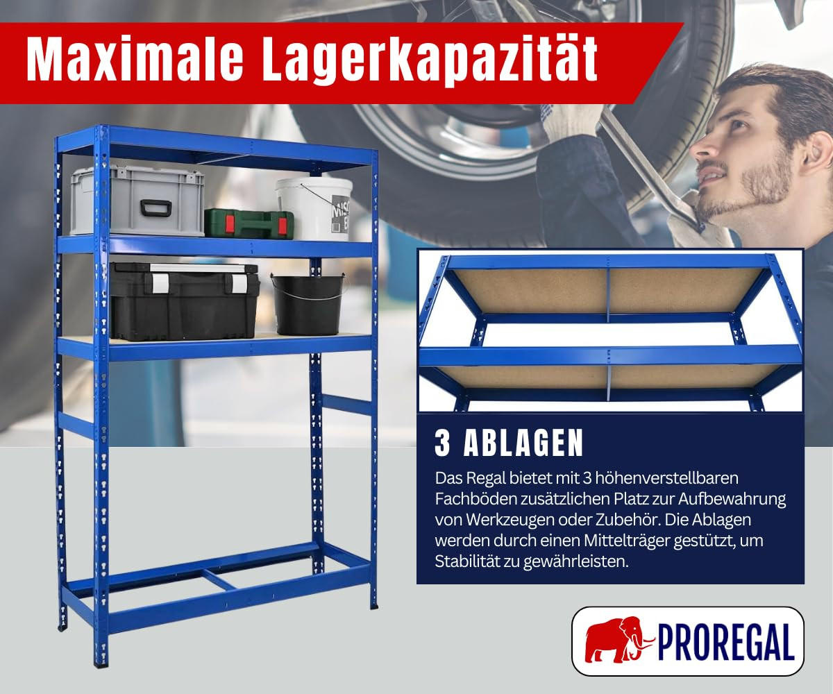 REIFENREGAL Tiger 180x120x40 cm bis zu 6 Reifen auf 1 Ebene + 3 Ablagen Blau - Blau, Metall (120/180/40cm) - PROREGAL