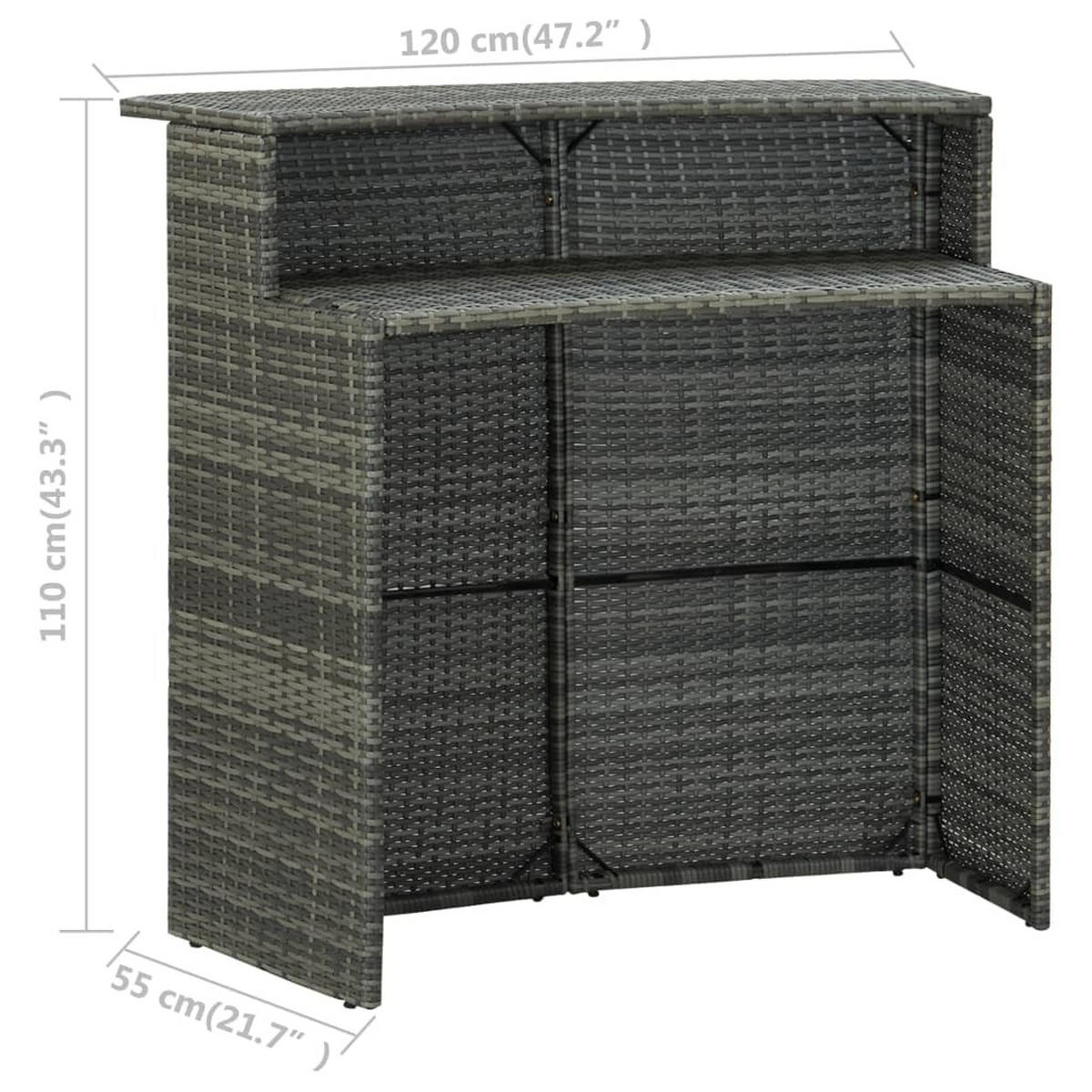 GARTEN-BARTISCH Grau 120/55/110 Cm Poly Rattan - Grau, Kunststoff (55/120/110cm) - vidaXL
