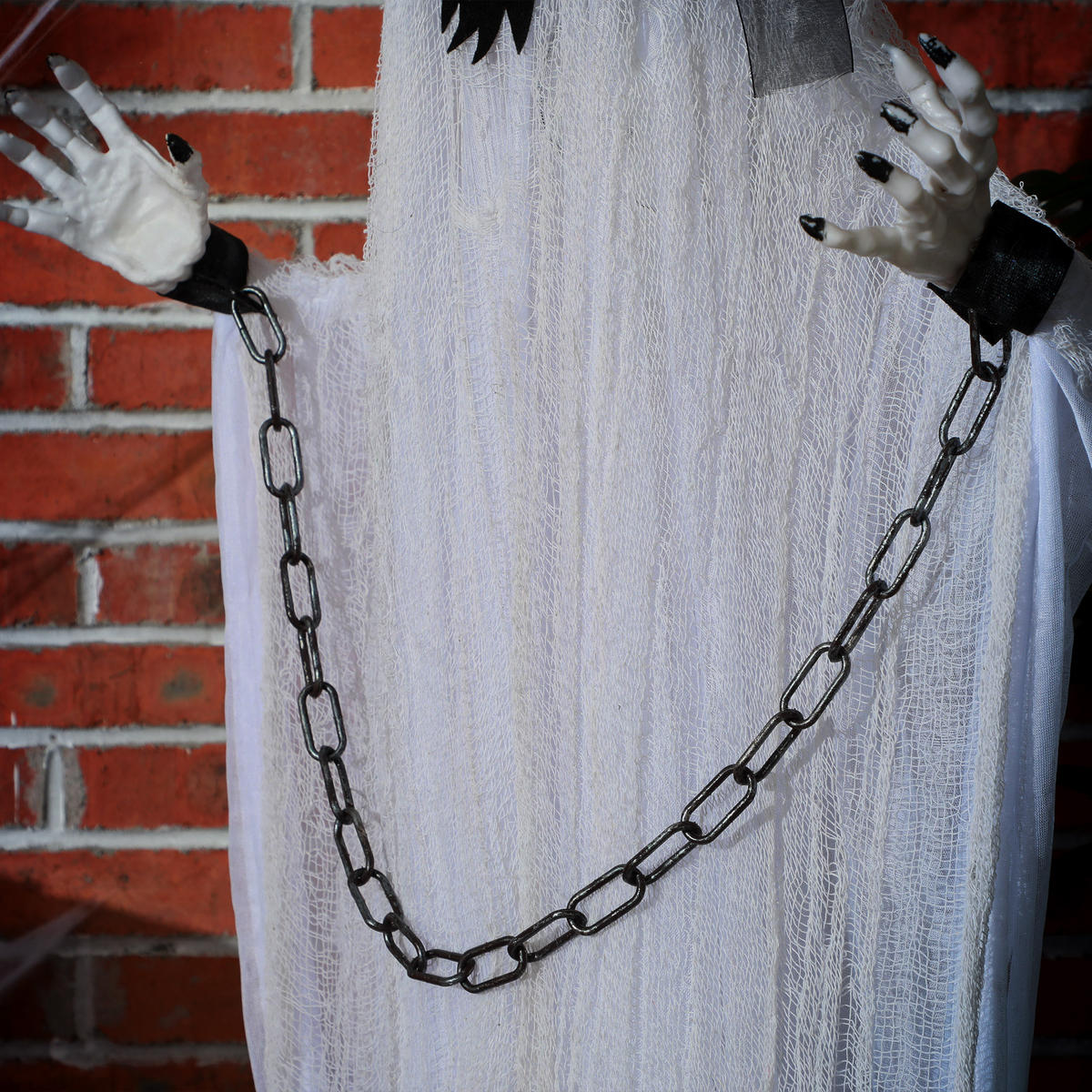 HALLOWEEN-DEKORATION hängender Geist 204 cm mit Geräuschaktivierung, Soundfunktion - Multicolor, Textil (16/204/88cm) - HOMCOM