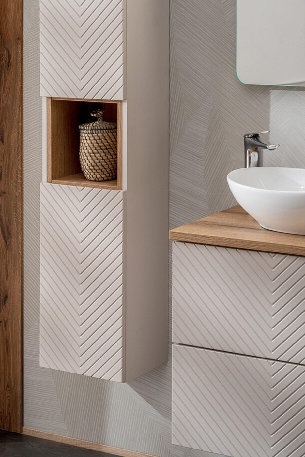 BADMÖBEL-SET 4Teile - Viva Cashmere V BM270 in Kaschmir Matt/Evoke Eiche - Kaschmir/Eiche Artisan, Holz (60/57/40cm)