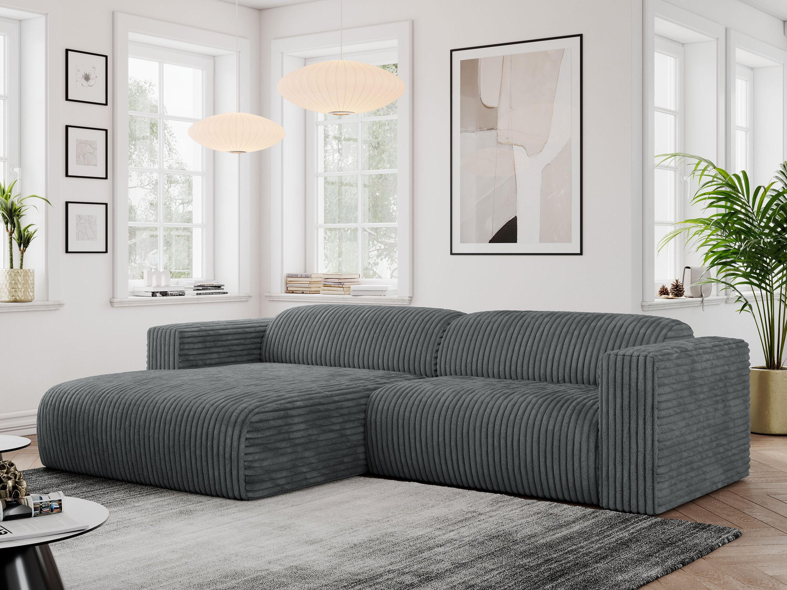 ECKSOFA PASADENA Dunkelgrau Cord - Links Seite - Dunkelgrau/Schwarz, Kunststoff/Textil (288/180cm) - MKS