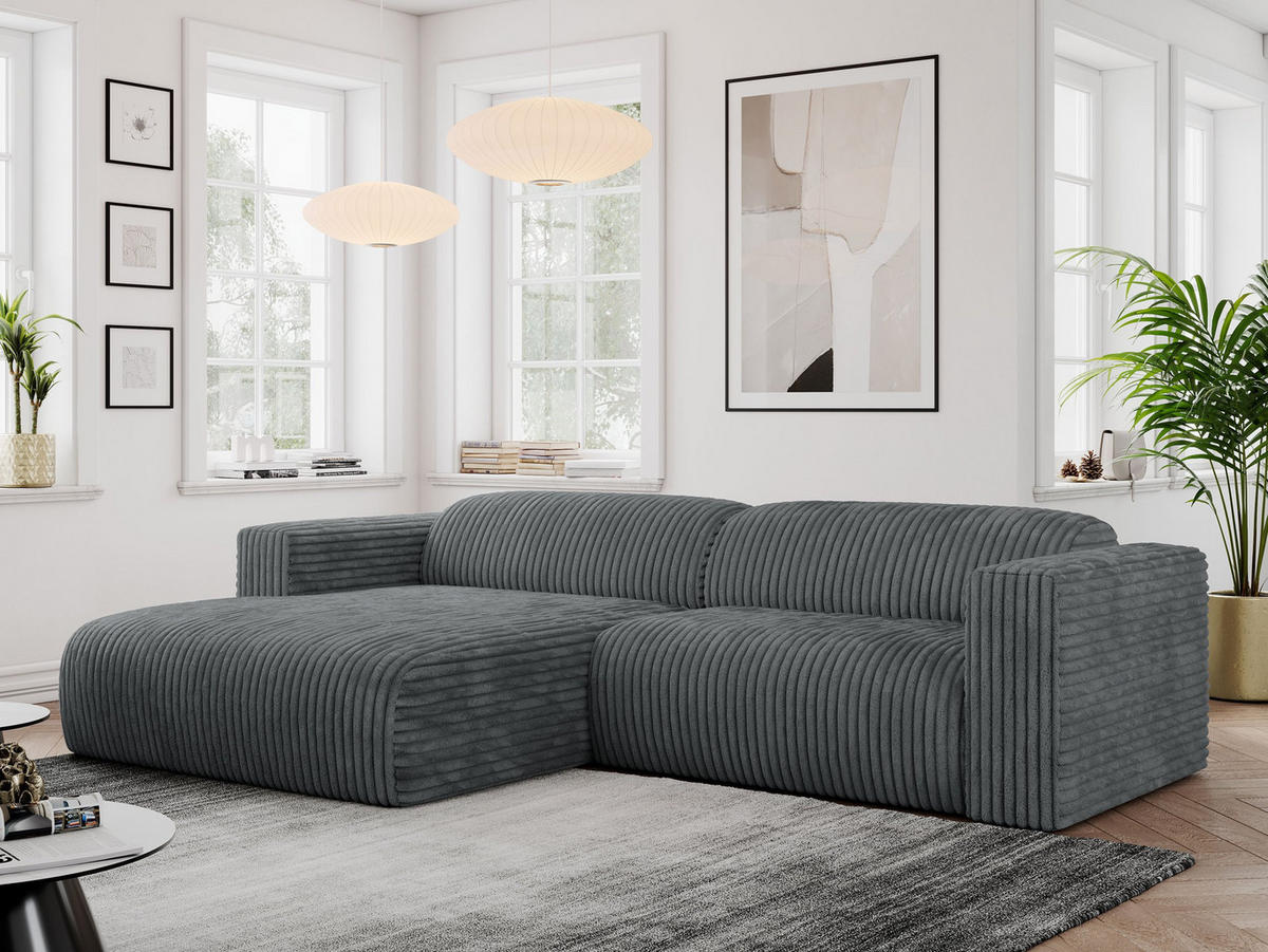 ECKSOFA PASADENA Dunkelgrau Cord - Links Seite - Dunkelgrau/Schwarz, Kunststoff/Textil (288/180cm) - MKS
