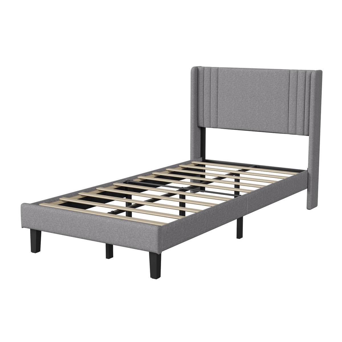 POLSTERBETT 90x200 cm Einzelbett mit Lattenrost, Leinenstoff Grau - Grau, Metall (90/200cm) - EuroLiving