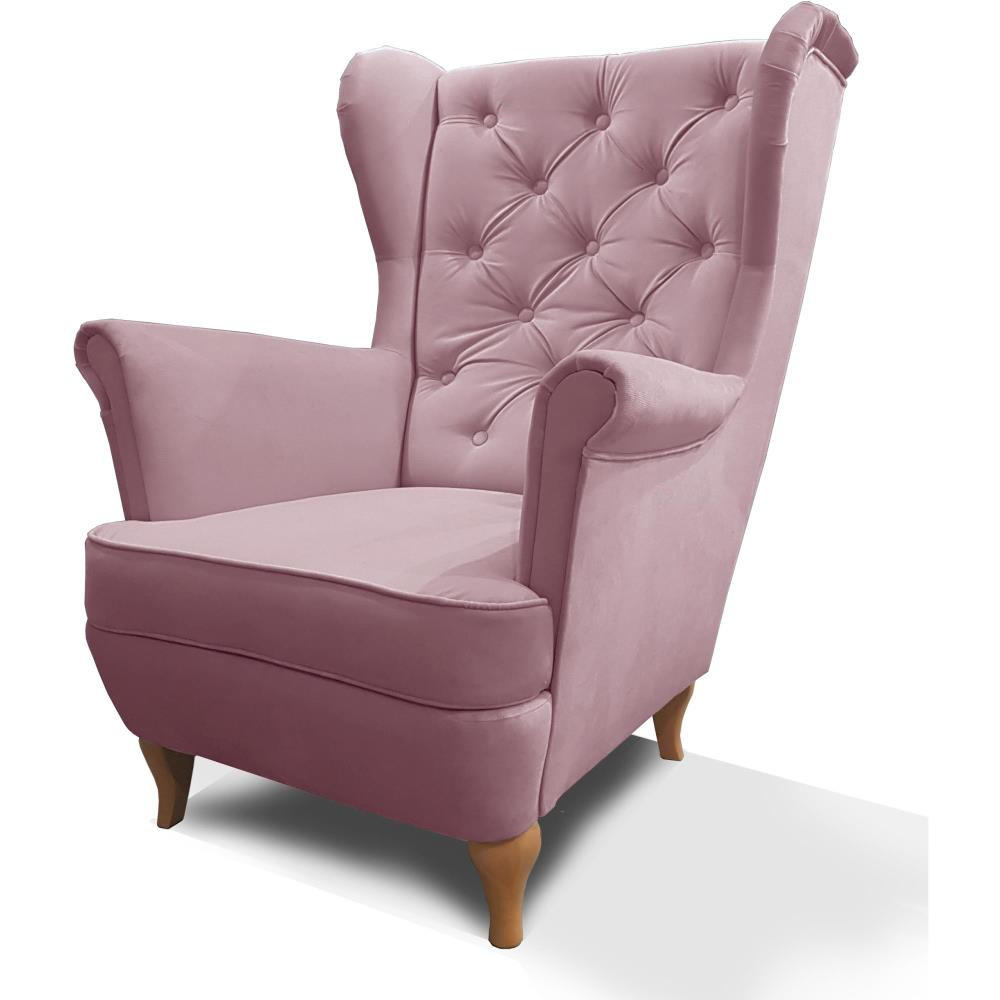 CHESTERFIELD-SESSEL Falco rosa mit Holzbeinen - Buchefarben/Rosa, Holz/Textil (82/102/92cm) - Beautysofa