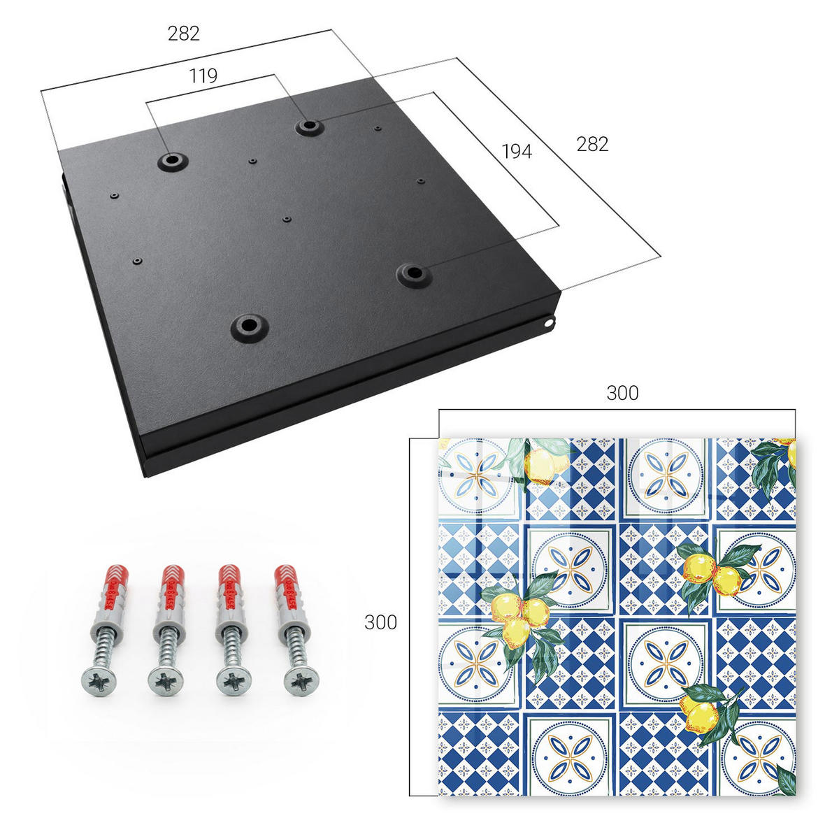 SCHLÜSSELBOX Schwarz 30x30 cm- Türöffnung nach rechts - Zitronenfliesen - Blau, Metall (30/30/5cm) - TULUP
