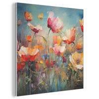 AKUSTIKBILD Blumen - Aquarell - Kunst - Botanisch - Natur Wandbilder 60x60 cm - Orange, Kunststoff (60/60/0.9cm) - MuchoWow