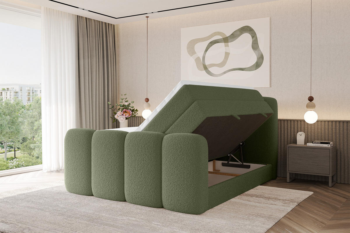 BOXSPRINGBETT mit Matratze H3/H4 - NINA-Z KING - 160x200 cm Grün - Dunkelgrün, Holzwerkstoff (160/200cm) - ALTDECOR
