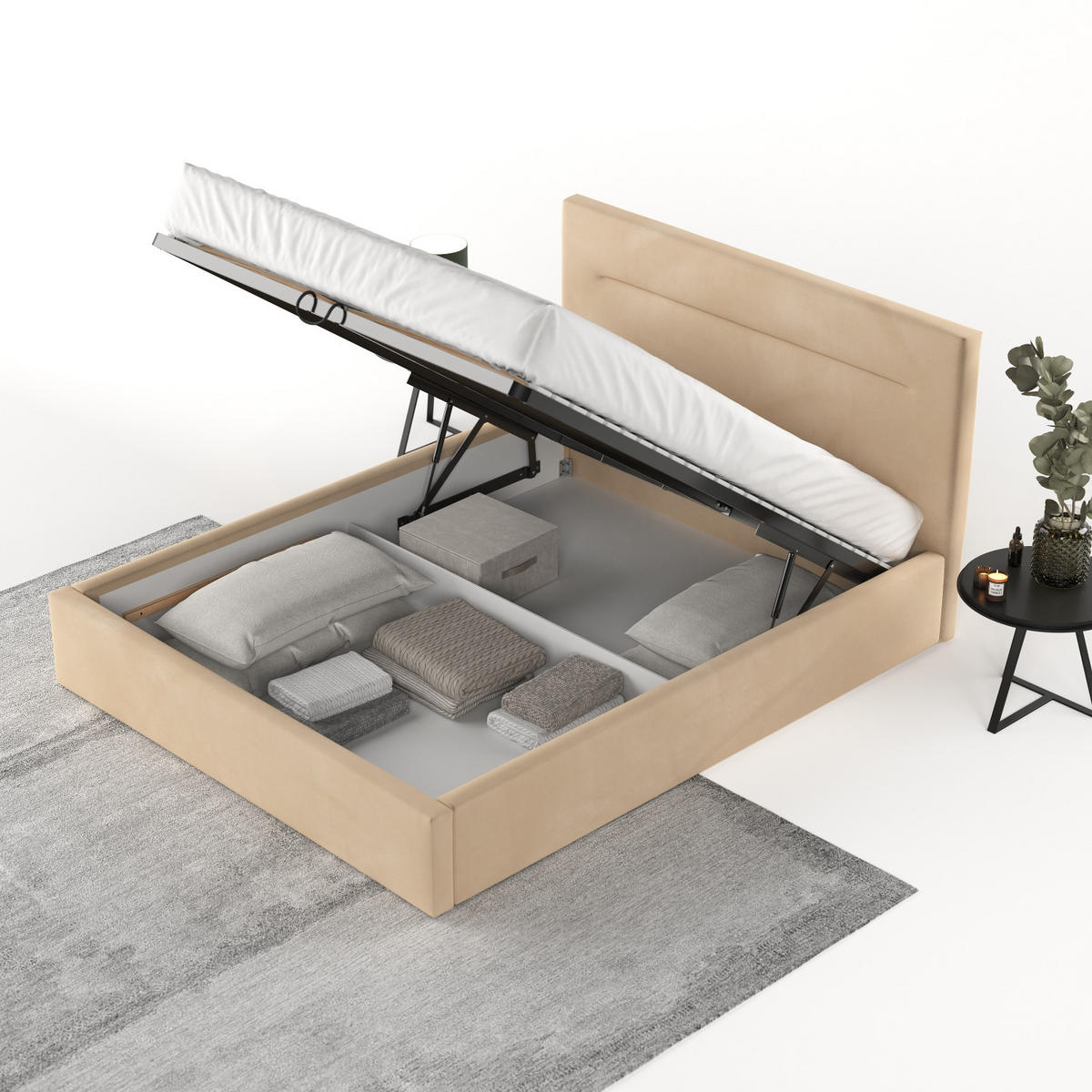 POLSTERBETT Liline 160/200 cm Beige im Kronos Stoff - Beige/Schwarz, Holz/Holzwerkstoff (160/200cm) - AltaBeds