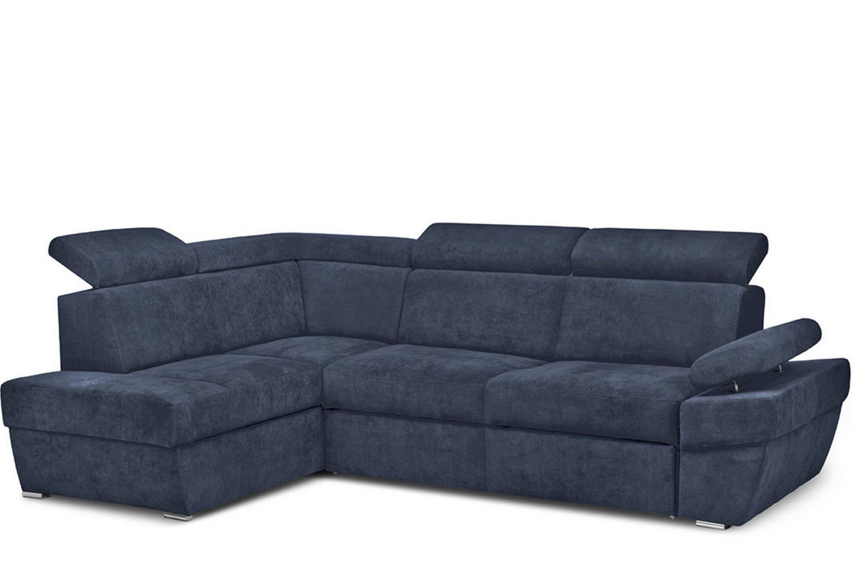 SCHLAFECKSOFA RATLO links 4/5-Sitzer mit Bettkasten, blau - Blau/Silberfarben, Textil (270/190cm) - KONSIMO®