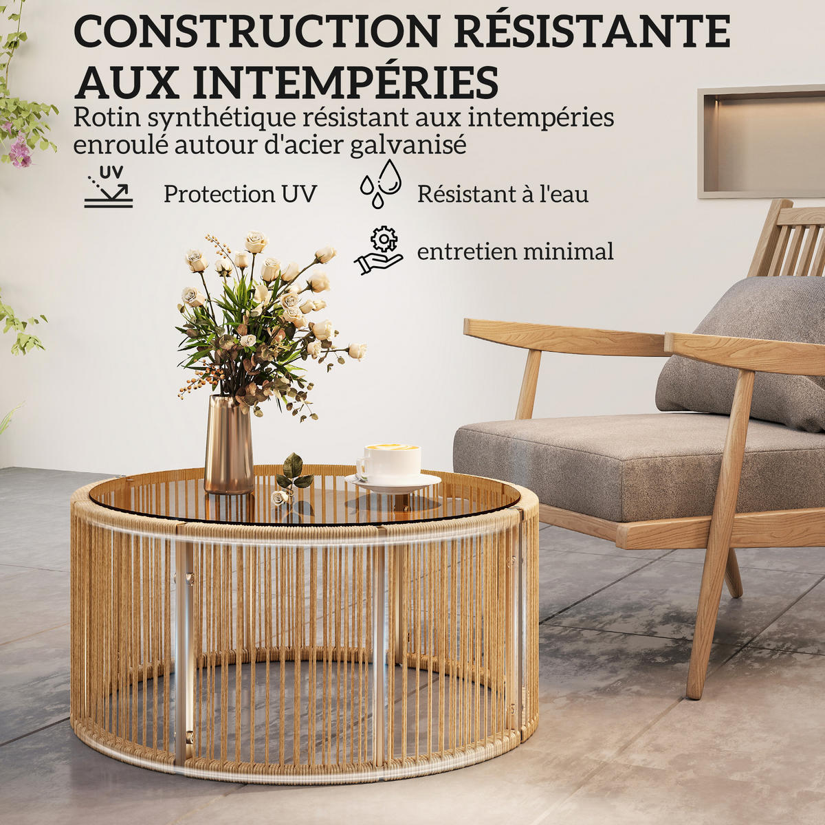 GARTENTISCH DE-13713 mit Glasplatte Braun - Braun, Kunststoff (70/70/33cm) - ComfortXL