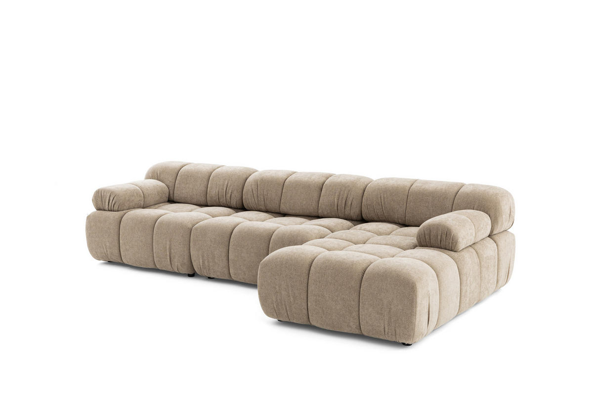MODULARES Ecksofa MOMENTUM L, Rechts, Breite 282 cm, strukturierter Stoff, Beige - Chromfarben/Beige, Holz/Textil (155/282cm) - Muffo