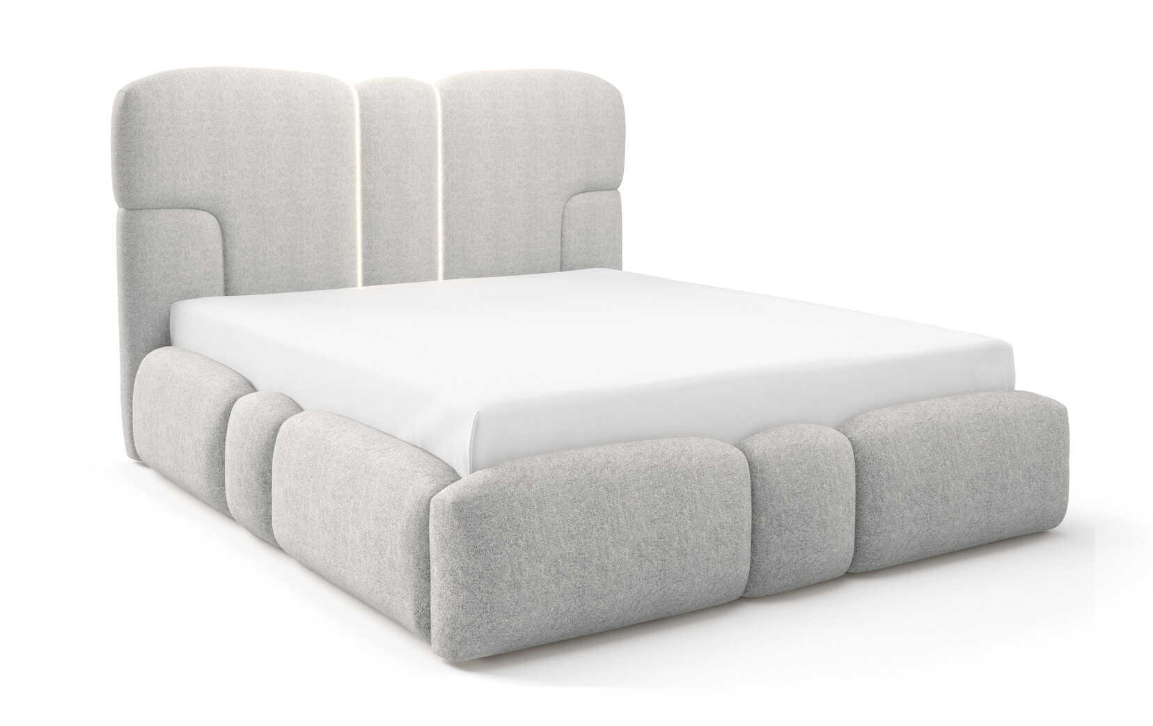POLSTERBETT 180x200 Safron mit LED, Metall-Lattenrost, Hellgrau - Hellgrau, Holz/Textil (180/200cm) - Emporius