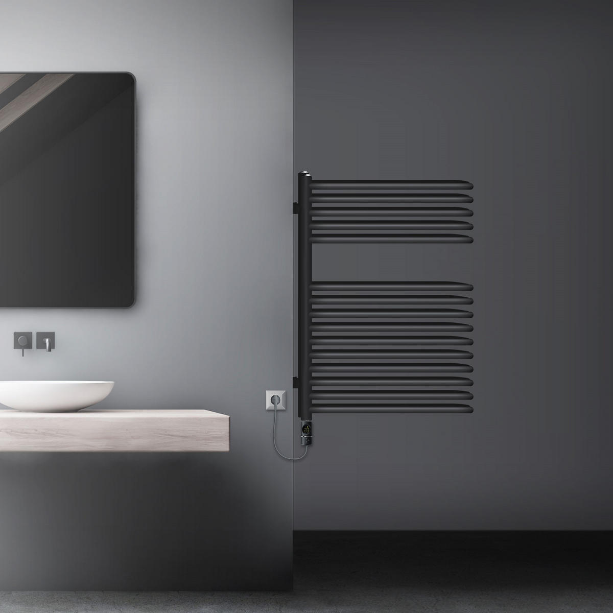 ELEKTRICKÝ koupelnový radiátor 500 × 800 mm, antracitový, s topným tělesem 600 W, digitální - antracitová, kov (50/80/16.3cm) - LuxeBath
