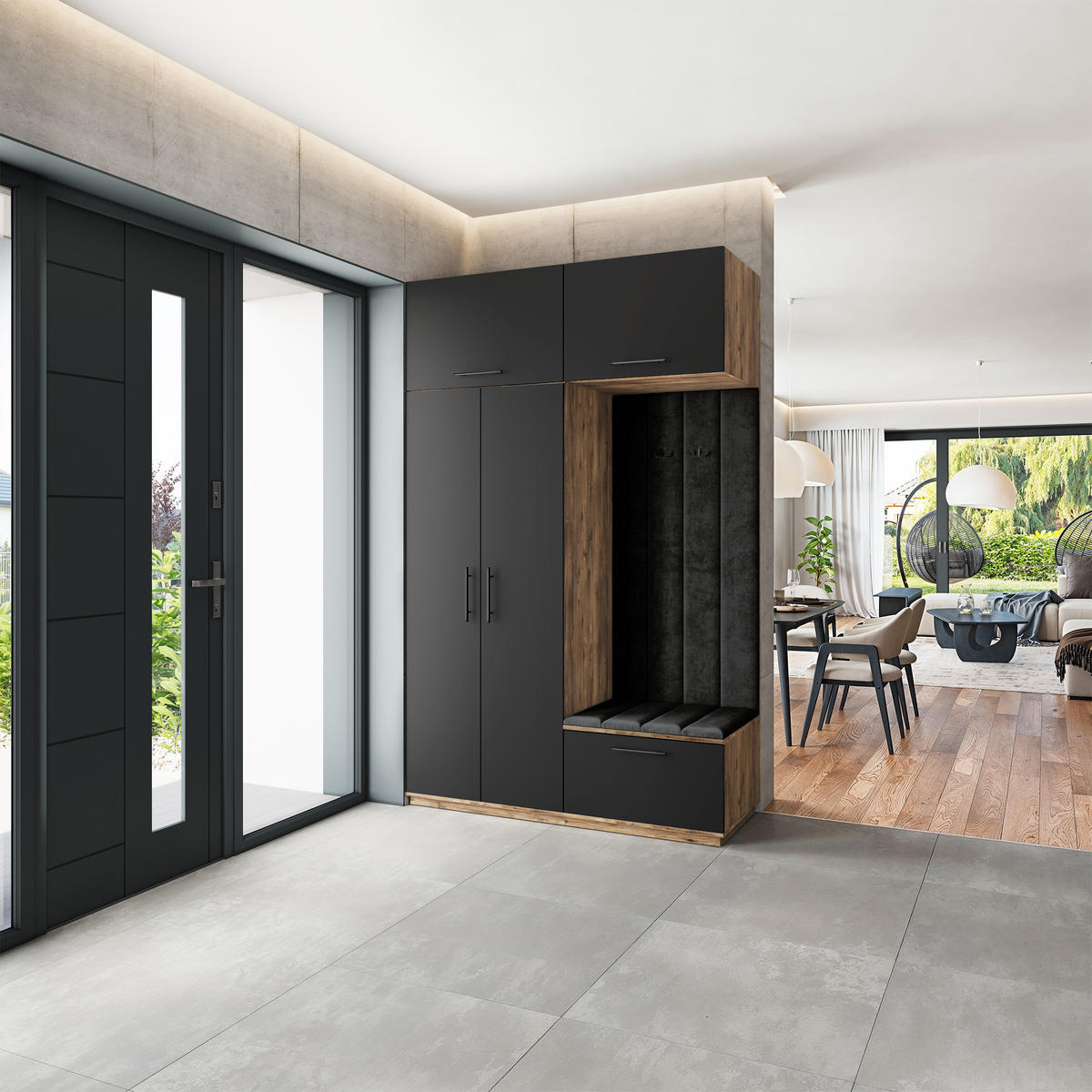 GARDEROBENSCHRANK REMA 150/240/60 cm Modern Eichefarben - Eichefarben/Schwarz, Holzwerkstoff (150/240/60cm) - MASSENO