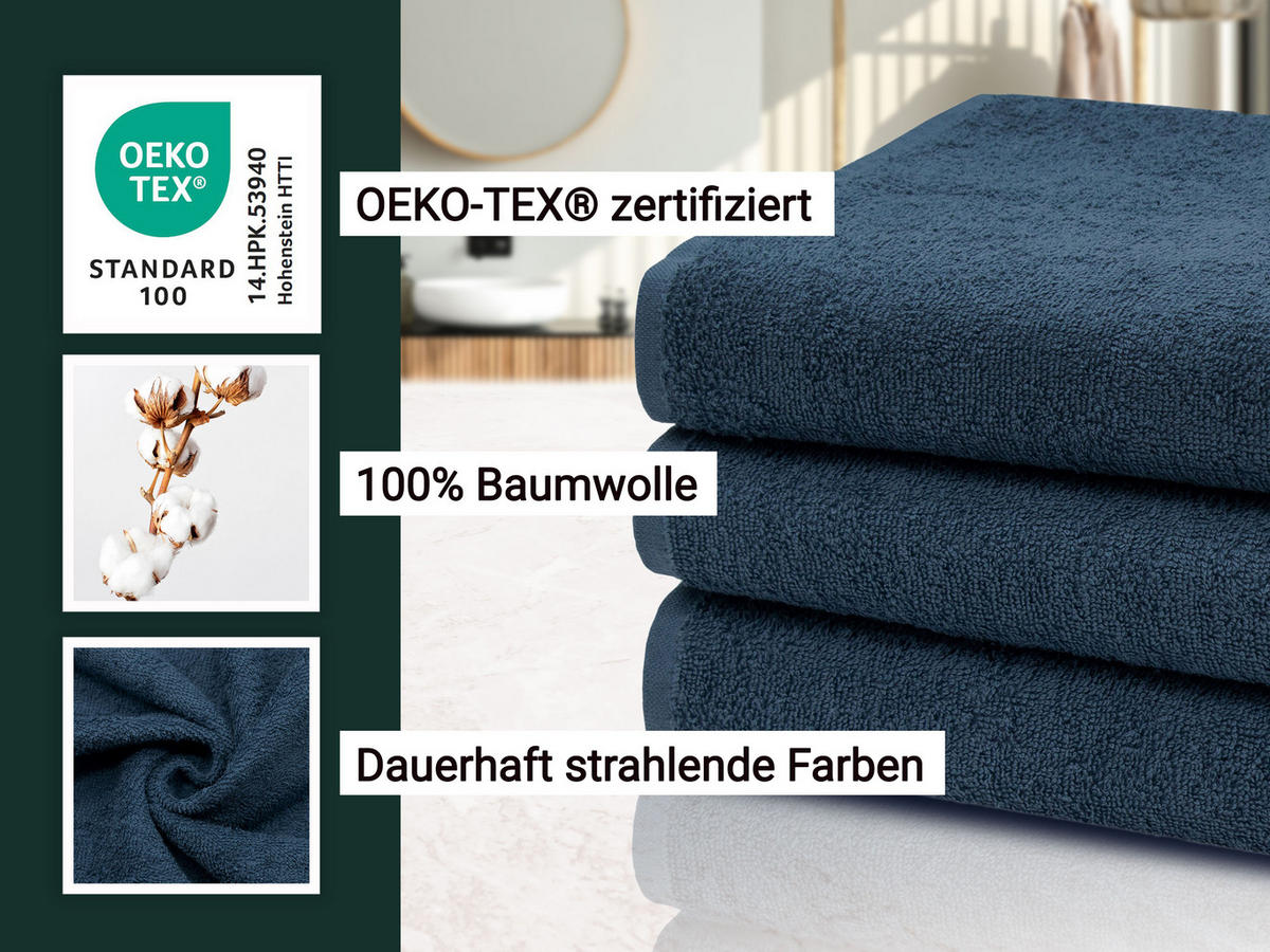 DUSCHTÜCHER, 3er-Set, 70x140 cm, 100% Baumwolle, Blau - Dunkelblau, Textil (70/140cm) - Zollner