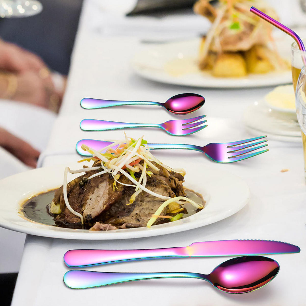 BESTECK-SET, 5-teilig, Edelstahl, spiegelfein, spülmaschinenfest, Geschenkidee - Multicolor, Metall