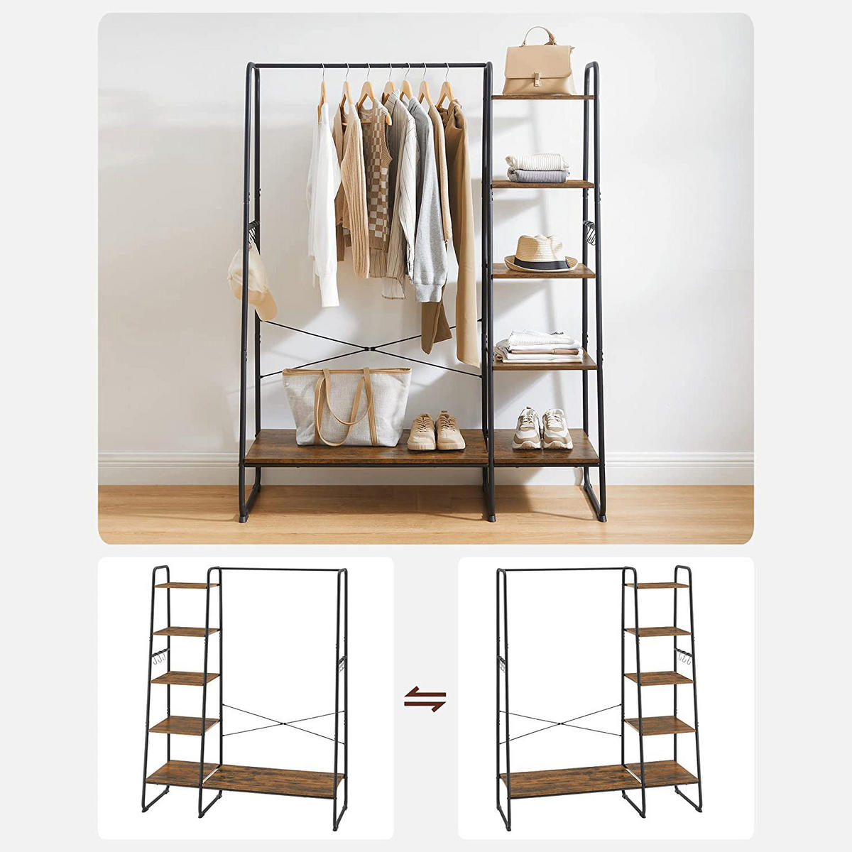 KLEIDERSTÄNDER - Braun, Holzwerkstoff (120/160/45cm) - Hansiro