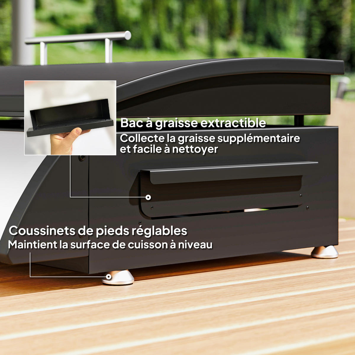PLANCHA DE-18617 3 Brenner, 7,5 kW, mit Deckel Schwarz - Schwarz, Metall (47/25/63cm) - ComfortXL