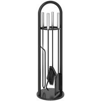 KAMINBESTECK Set 5 teilig Kaminzubehör mit Besen, Schaufel, Schürhaken Zange - Silberfarben/Schwarz, Metall (20/71/20cm) - Outsunny