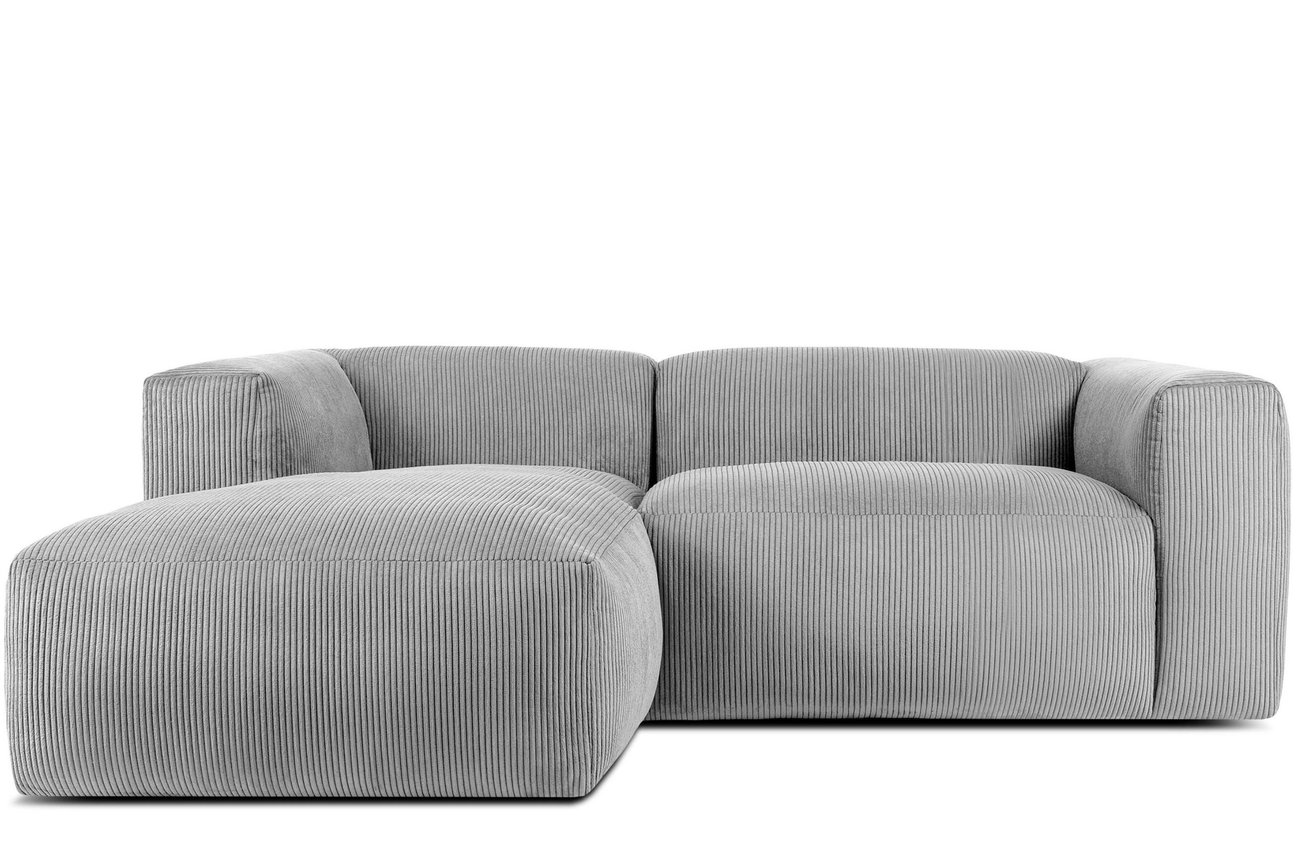 ECKMODULSOFA-LINKS BUFFO 3/4 Sitzer mit extrem weicher Sitzfläche, Kordstoff, hellgrau - Hellgrau, Textil (237/180cm) - KONSIMO®