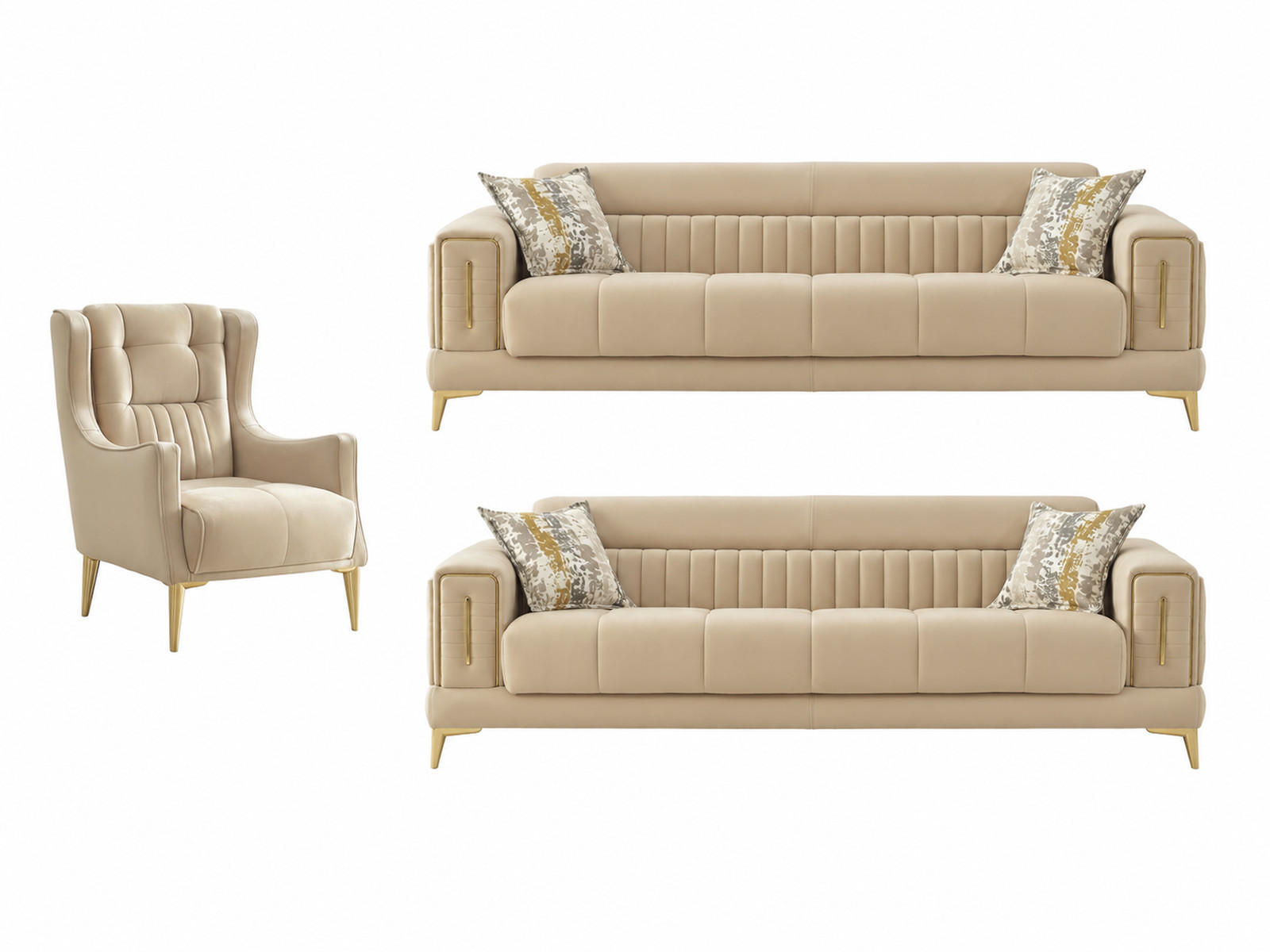 SITZGARNITUR Arica, Beige Stellvariante 3+3+1 - Beige, Holzwerkstoff/Kunststoff (240/80/95cm)