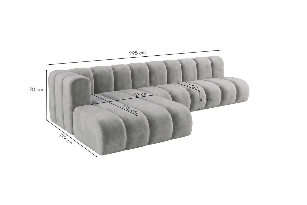 ECKSOFA Modulares In L-Form, Velvet-Stoff Riviera, Grau, Links, GRAND 295 cm - Grau, Holz (295/179cm) - Kaiser Möbel
