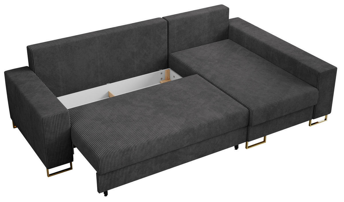 ECKSOFA Dorian Cord Dunkelgrau - Dunkelgrau/Goldfarben, Textil/Metall (242/138cm) - MKS