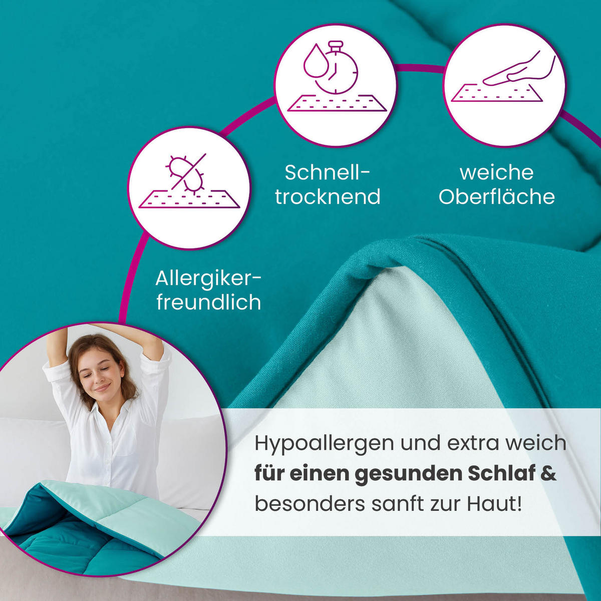 GANZJAHR Steppbett Bi-Color türkis 155x220 - Türkis, Textil (155/220cm) - wometo