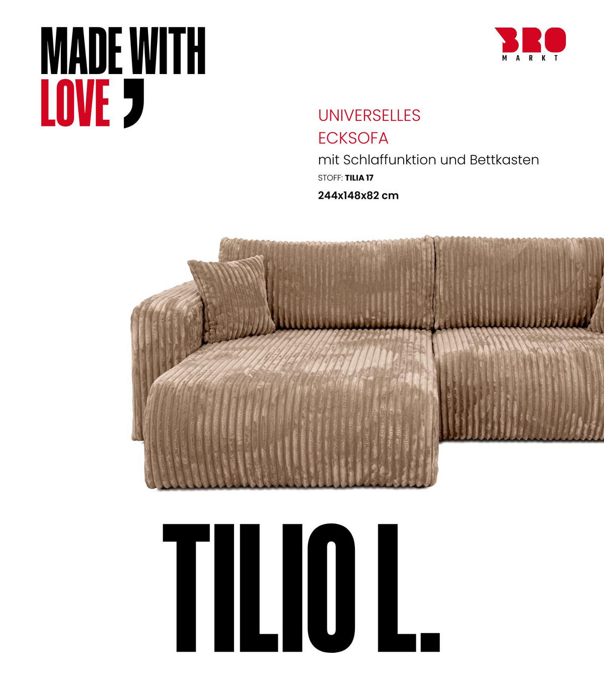 ECKSOFA mit Schlaffunktion TILIO Braun - Braun, Textil (244/148cm) - Bromarkt