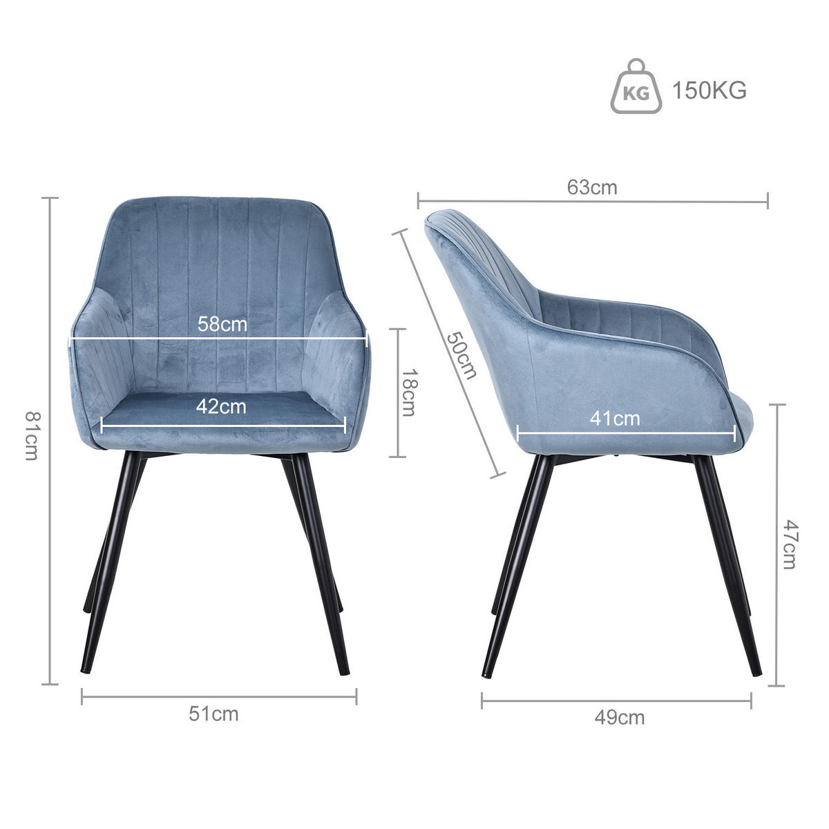 ARMLEHNSTUHL-SET 2 Stück in Samt(YZ5) - Dunkelblau, Textil (58/81/63cm) - HOMAVO