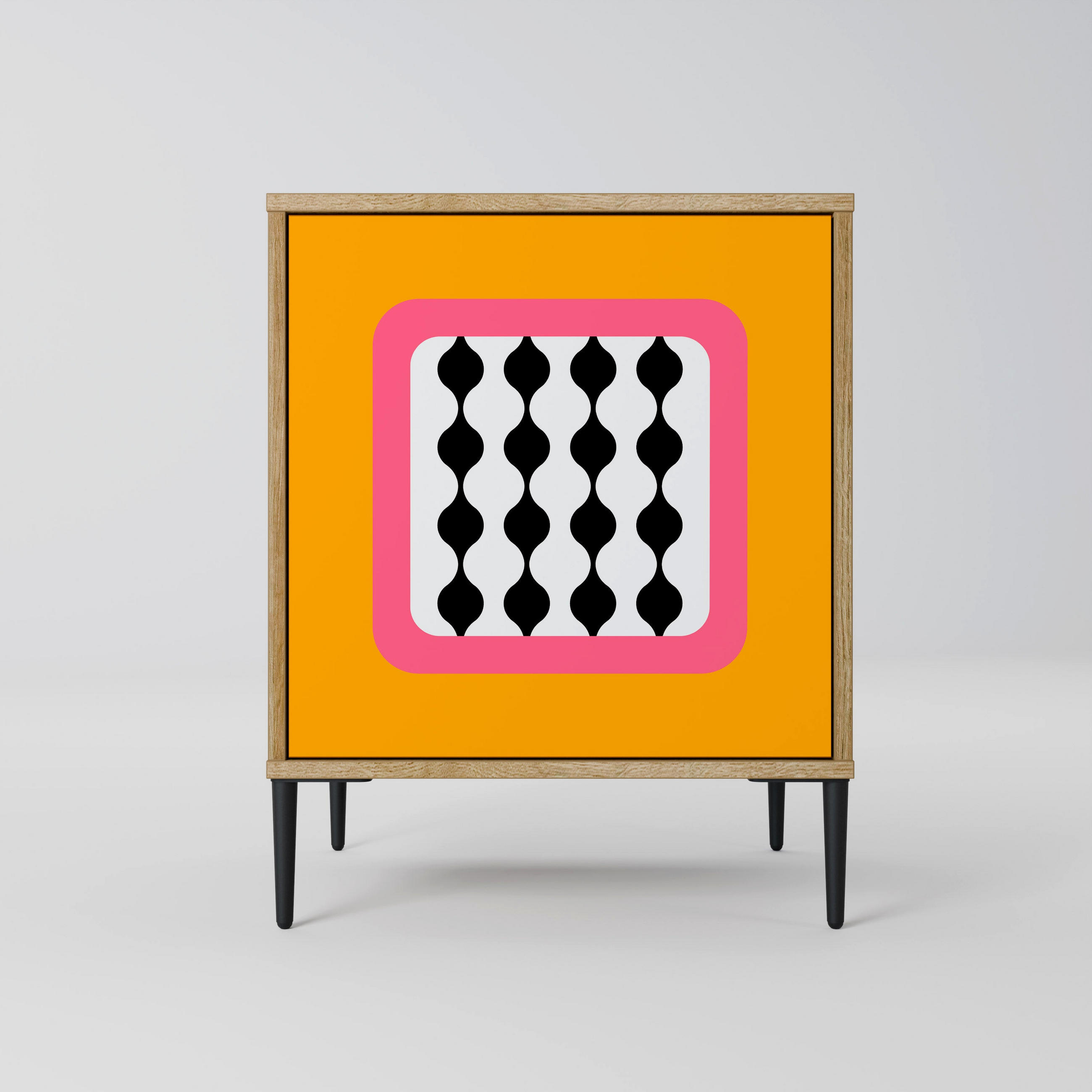 SIDEBOARD TEARS IN HEAVEN, Eichefarben, 57,5x42x72,5 cm, Schwarze Metallfüße - Eichefarben/Multicolor, Holzwerkstoff/Metall (57.5/72.5/42cm) - SpaceRebels