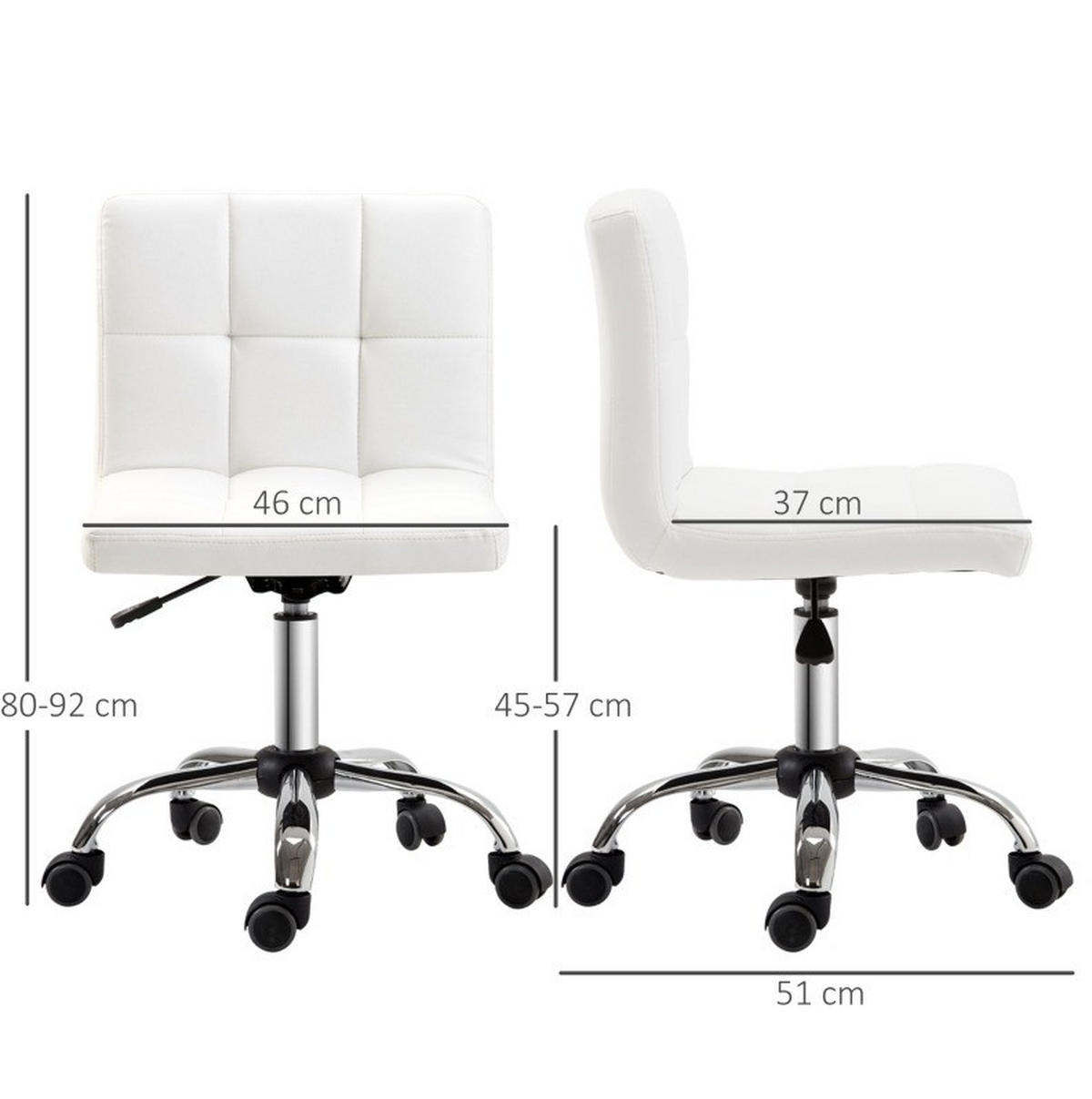 DREHSTUHL in Weiß höhenverstellbar mit Kunstleder und 5 Rollen,51/92/46 cm - Weiß, Kunststoff (46/92/51cm) - Flora Grace