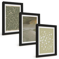 BILDER SET 3er Set - 20x30 cm Schwarzer Rahmen - Abstrakte florale Wellenmuster - Schwarz, Kunststoff (20/30cm) - TULUP