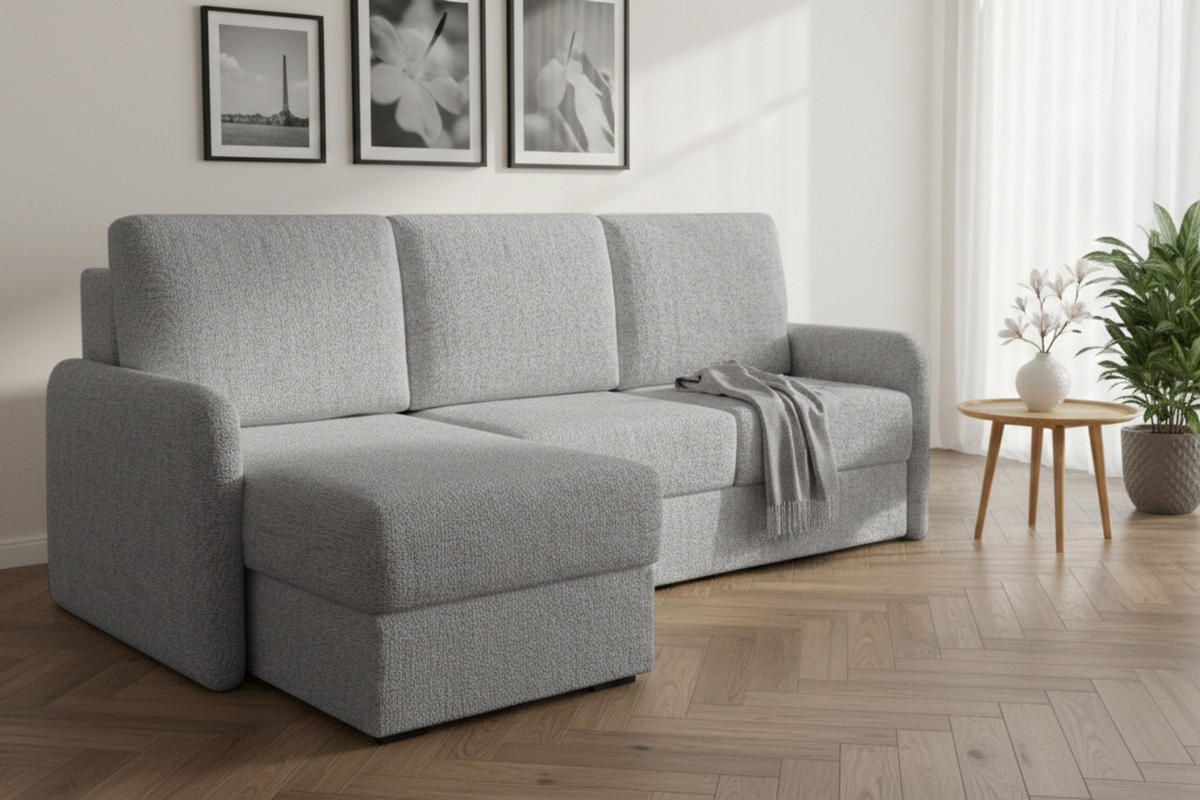 ECKSOFA BIANCO 215 cm breit in Stoff Grau links - Grau, Holzwerkstoff/Textil (215/145cm) - Deine Möbel 24