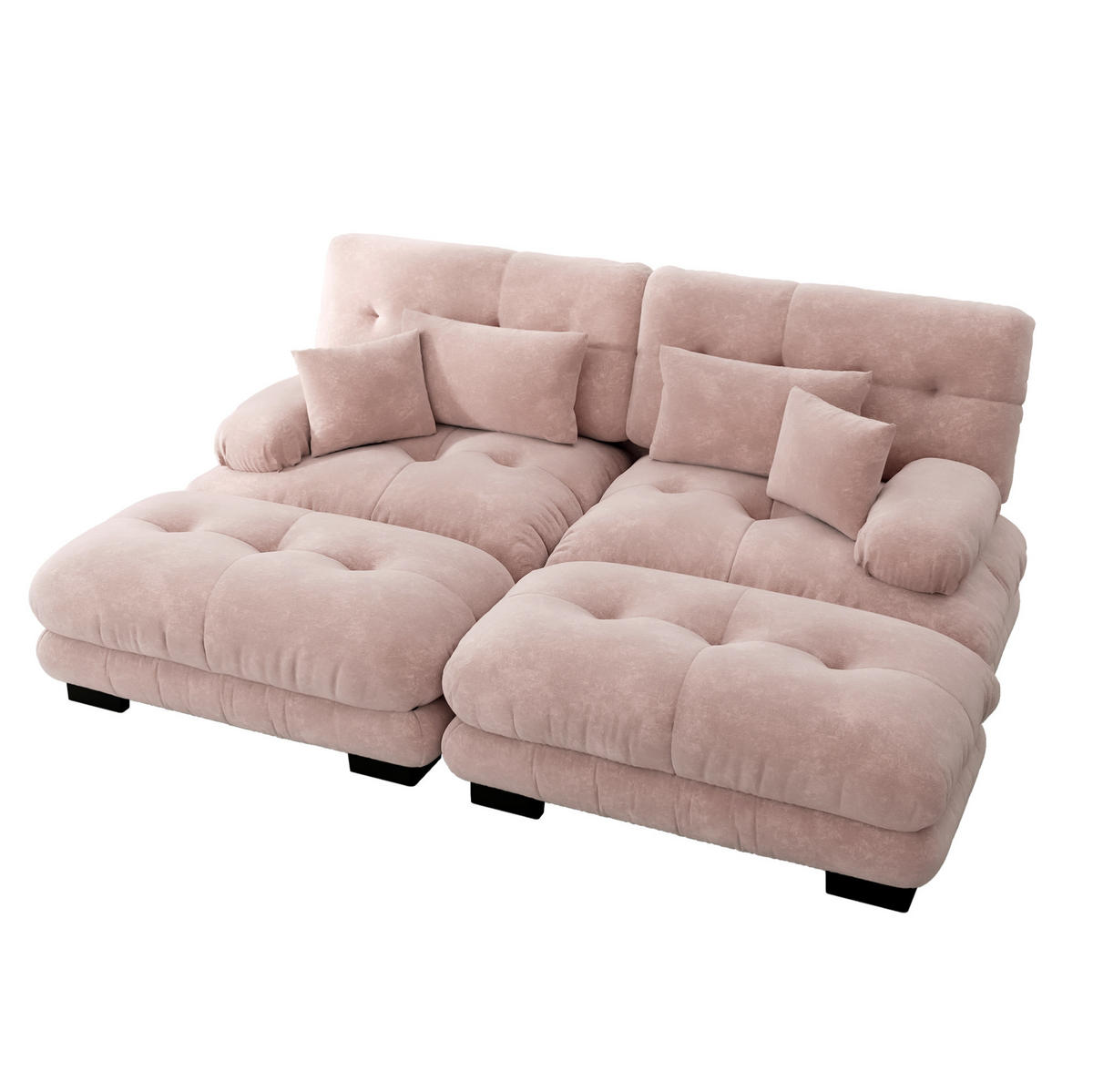 ECKSOFA 220/145/81 cm pink aus Chenille mit Ottomans und Kissen - Pink, Textil (145/220cm) - OKWISH