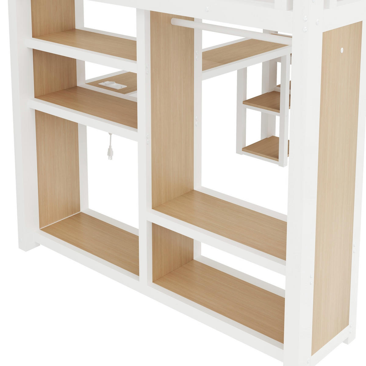 HOCHBETT 160/200 cm in Weiß mit Schreibtisch, Regal, offenem Kleiderschrank und Treppe aus Metall - Weiß, Metall (160/200cm) - STILVORA